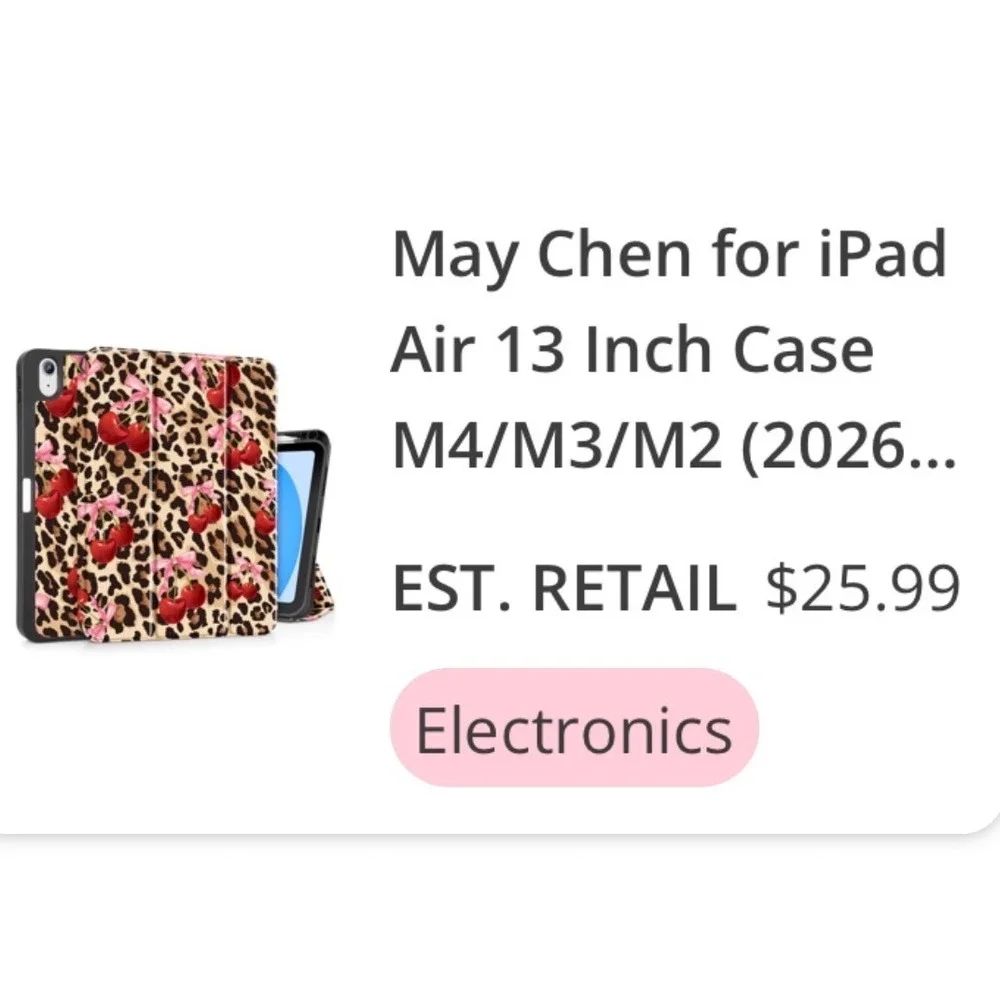 May Chen iPad Air 13 Inch Case M4 M2 Leopard Cherry Bow Print Folio Stand Cover